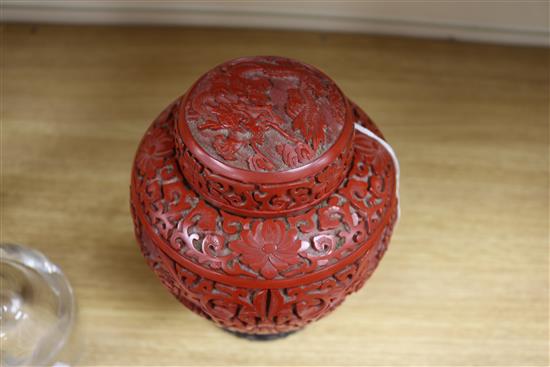 A Chinese cinnabar lacquer jar and cover